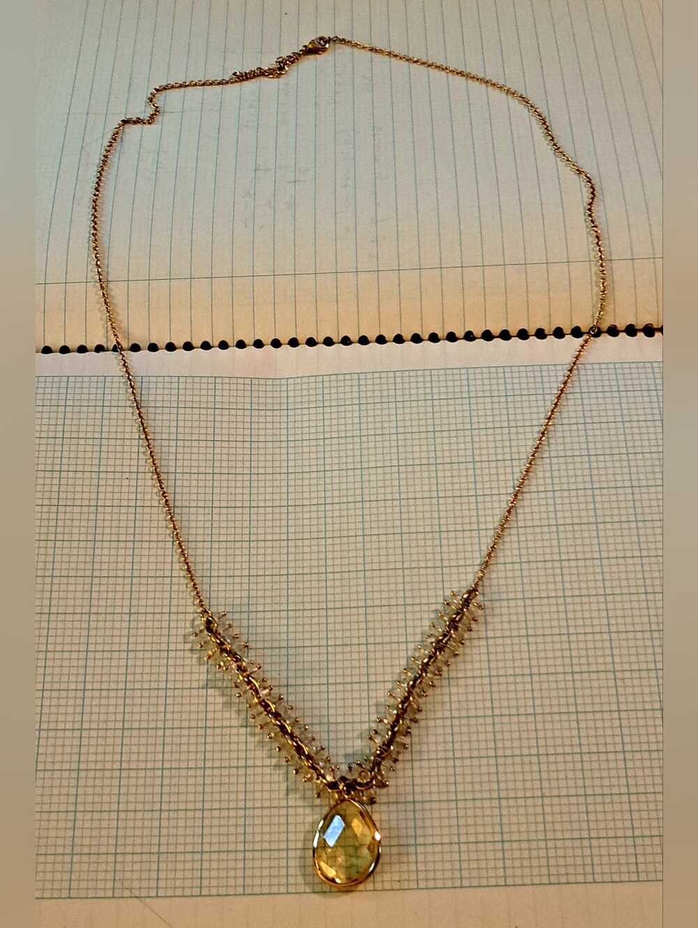 Dana Kellin Gold-Tone Necklace with Yellow Teardrop Pendant And Crystal Beads